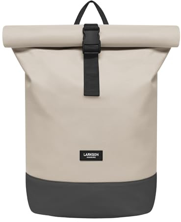 LARKSON Rucksack Damen & Herren Beige Grau - Janne - Rolltop Rucksack mit Laptopfach für Uni, Arbeit, Reise & Fahrrad - Backpack Tagesrucksack Mittelgroß - Wasserabweisend