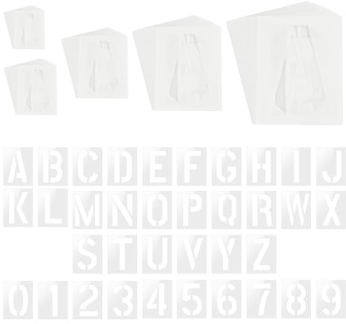 Milkary 180Pcs Letter and Number Stencils, 5 Sizes Reusable Alphabet Stencil Number Templates, Plastic Stencils for Painting on Wood Walls Fabric Signs Doors, DIY Art and Craft Projects