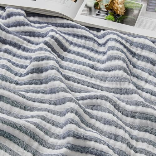 EMME Musselin Decke 100% Baumwolle 127x177 Gestreift Navy Tagesdecke