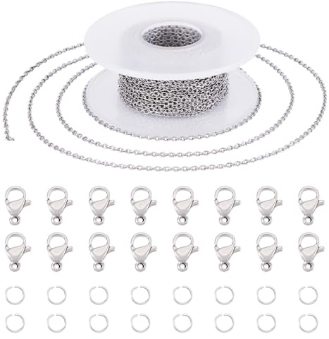 Craftdady 20 m halsband i rostfritt stål, kedjor, lödd, oval, länk, korskedja med hummerlås, bindringar för gör-det-själv punkarmband, halsband, smyckestillverkning