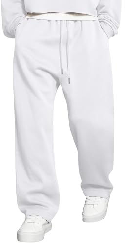 JMIERR Jogginghose Herren Baumwolle Baggy Hosen Loose Outdoor Hose 2026 Casual Trainingshosen mit Taschen Weiß,L