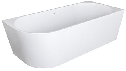 Belvit Vasca da bagno angolare semi-indipendente 180 x 80 cm a destra, in acrilico con scarico centrale, vasca da bagno indipendente, moderna, colore: bianco