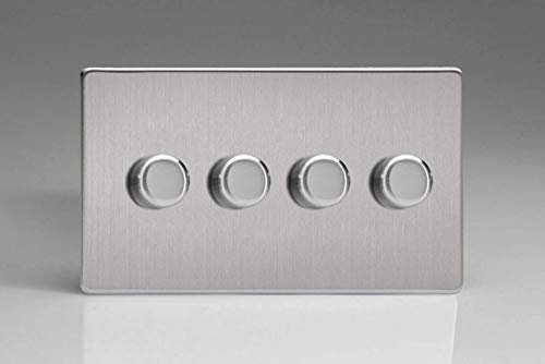 Varilight 4-Gang V-Pro Rotary 2-Way LED Dimmer 4 x 0-120W - Screwless Brushed Steel With Brushed Steel Knob