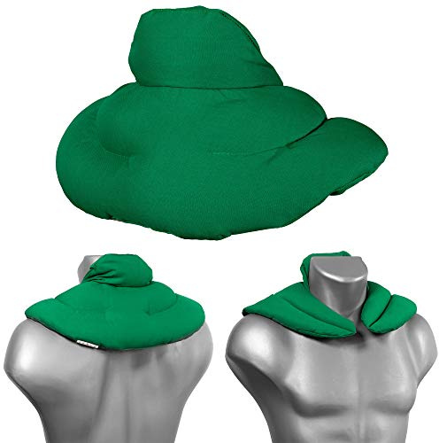 Coussin de nuque avec col montant - Vert - Coussin aux graines de groseilles - Confortable coussin thermique aux graines pour la nuque