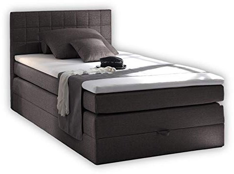 Stella Trading HAWAII 3 Boxspringbett 120x200 mit Bettkasten, Anthrazit 2 - Bequemes Bett mit 7-Zonen-Federkern Matratze H2-H3 und thermoelastischem Visco Topper - 121 x 107 x 209 cm (B/H/T)