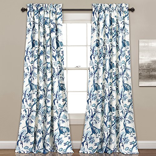 Lush Decor Curtains Dolores Darkening Window Panel Set for Living, Dining Room, Bedroom (Pair), 84 x 52, Blue, 2 Count