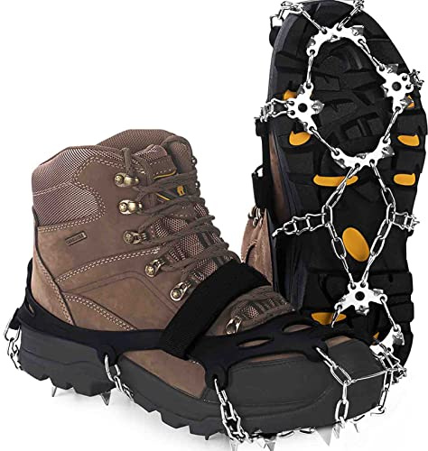 Upgraded Version of Walk Traction Ice Cleat Spikes Crampons,True Stainless Steel Spikes and Durable Silicone,Boots for Hiking On Ice & Snow Ground,Mountian.