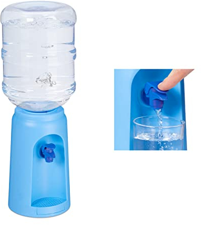 relaxdays Dispensador de Agua con Tanque y Grifo, Accesorio de Oficina, 4,5L, Plástico, 47,5 x 17 cm, 1 Ud, Azul