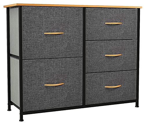 YITAHOME kommode mit Schubladen, Schrank mit 5 Schubladen aus Stoff, Aufbewahrungskommode Industrial Stil für Schlafzimmer, Wohnzimmer,Flur, Dunkelgrau Aufbewahrungsschrank