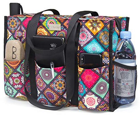 TOPDesign Utility Water Resistant Tote Bag for Women - 13 Exterior & Interior Pockets, Top Zipper Closure, Thick Bottom Support - Perfect Work Tote for Teachers, Nurses, Accountants, Professionals