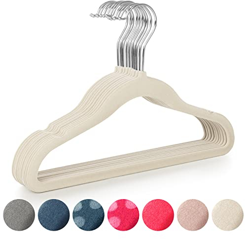 Laleni Kinderkleiderbügel 30 Stück Mit Samtbezug - Platzsparend, 360° Drehbar, Rutschfest - Elfenbein