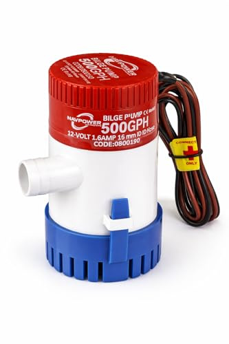 NAVPOWER Pompa di Sentina 12V 500 GPH – Pompa Sommergibile Scarico Acqua Barca – Attacco Tubo Ø19 mm – Per Pozzetto/Sentina