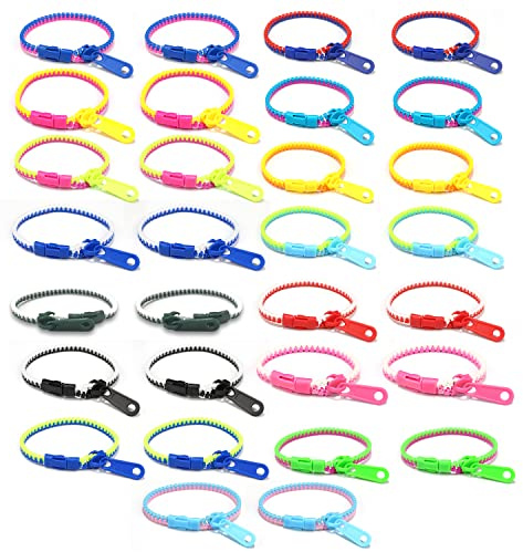 YSDYY 30 Mixed Color Zip Bracelets, Sensory Toys, Stress Relief, Friendship Bracelets for Kids, Fashion Jewelry, Birthday Party Gifts for Boys and Girls