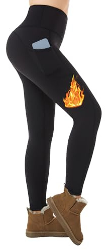 ineepor Thermo Leggings Damen Thermoleggings Damen Winter Gefüttert Leggins mit Fleece Outdoor wasserdichte Taschen Hohe Taille Yoga Sport