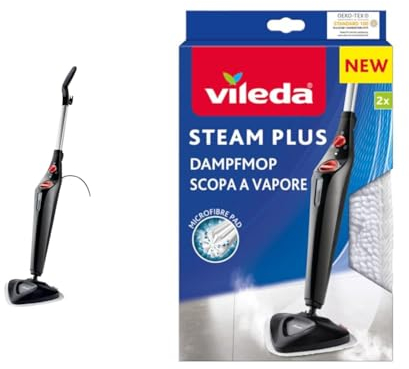 Vileda Steam PLUS | scopa a vapore | pulizia e igiene con il vapore & Panno Ricambio Scopa Vapore, in Microfibra 3D, Compatibile con Lavapavimenti a Vapore