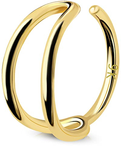 OUFER 9ct Solid Gold Nose Hoop Ring 20G Seamless Open Nostril Ring Piercings CZ Helix Earring Hoops Cartilage Rook Tragus Body Jewellery Women Men Gift 8mm