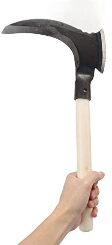 Doble guadaña de Acero al manganeso, Cuchillas afiladas Dobles, Cortador de césped Multifuncional, Herramienta de jardín (Cabezal de Corte único, Palo de Madera)