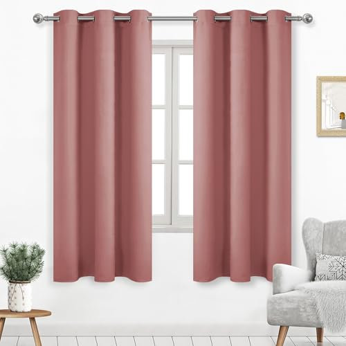 DWCN Rose Blackout Curtains for Living Room, Room Drakening Curtains for Bedroom, Solid Thermal Privacy Protection Window Curtains - W42 x L63 Inch, Set of 2, Dry Rose