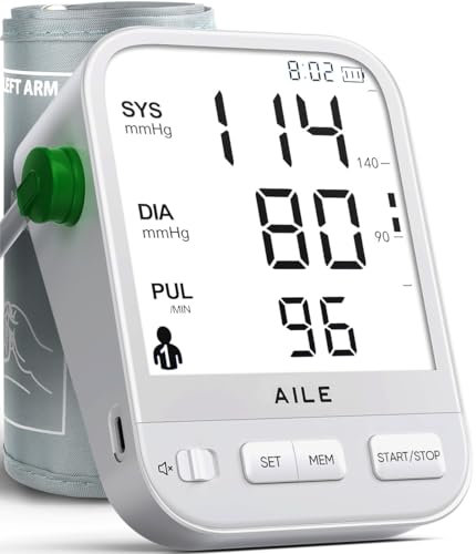 Blood Pressure Monitor for Home Use: Aile Blood Pressure Machine with Large LCD Backlit Screen - Large Comfort Blood Pressure Cuff Arm - 8.7-16.5 Adjustable - 2 * 99 Records - Easy to Use