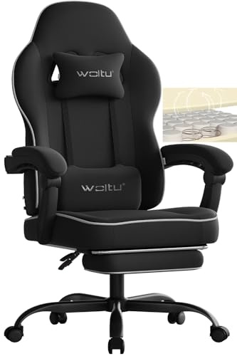 WOLTU Silla Gaming Ergonómica, Silla Escritorio con Reposabrazos y Soporte Lumbar, para Oficina y Estudio, Asiento Elastico, Estructura Metal, Tela Sintética, Negro, GS10sz