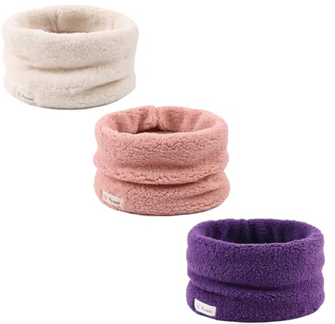 Zsedrut Fleece Warm Kids Scarf Thick Velvet Boys Girls Round Scarves Toddler Kids Winter Neck Warmer (White+SkinPink+DarkPurple)