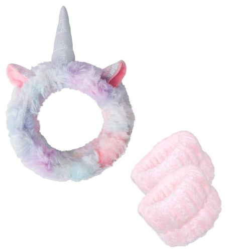 VURYAPI Bandas para lavado de cara, unicornio, bandas del sudor para el cuidado de la piel, muñequera suave para mujer niña baño yoga Skincare bandas, niñas mujer