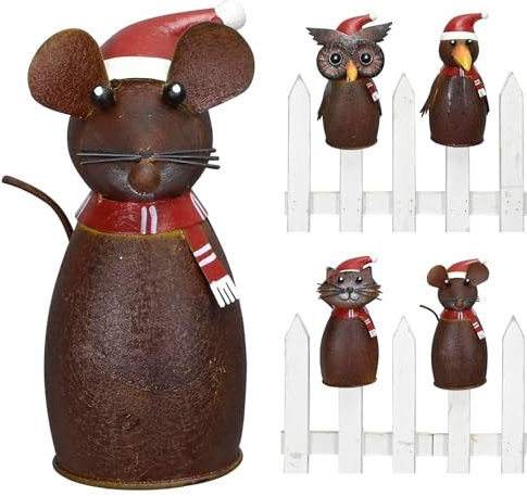 NETPROSHOP Zaunfigur Wintertiere Zaunhocker aus Metall Höhe ca. 16 cm Katze Maus Eule Rabe, Auswahl:Maus