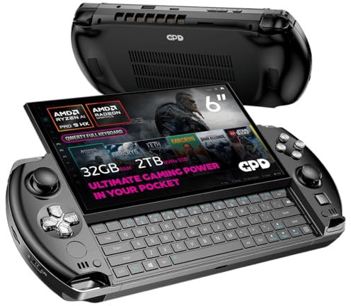 GPD WIN 4 2025 handheld gaming PC with AMD Ryzen AI 9 HX 370, 12C/24T, 5.1GHz, Radeon 890M, 32GB LPDDR5X RAM, 2TB SSD, 6 1080P display, OcuLink slide up backlit keyboard, portable gaming console