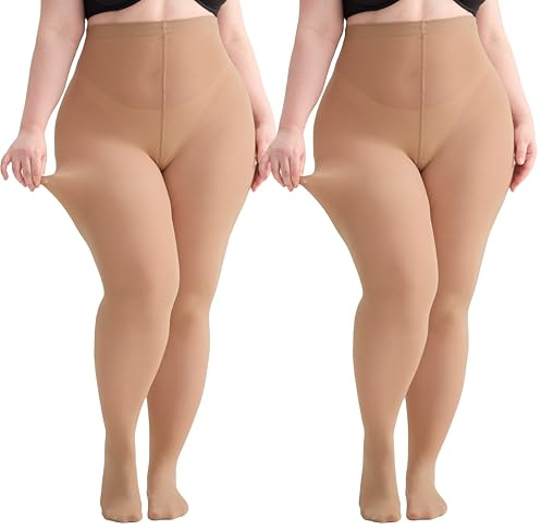 Hiltzo Medias Panty Mujer Talla Grande 80D Alta Elasticidad para Uso Diario y Varios Estilos 2 pares de pieles oscuras XL
