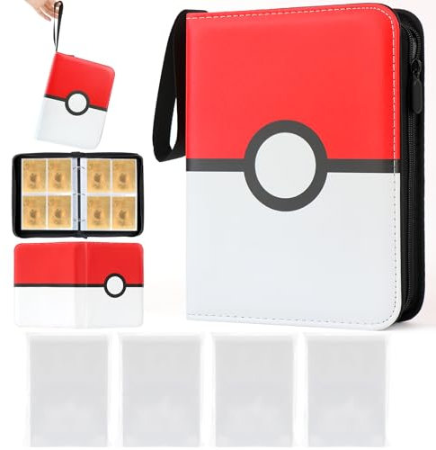 DBPBToU Raccoglitore Carte Poke per 400 Carte con 400 Sleeves, Album Carte per Poke X, V, Vmax, TAG TEAM, EX, GX, MTG, TCG, Cerniera impermeabile in Pelle PU (Cerchio)