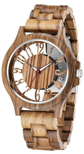 Tiong Montre en Bois pour Hommes Bois Bambou Inversé Géométrique Montres Hommes Analogique Quartz Montre pour Hommes Montres en Bois Fait à la Main Wq1237-Marron, Rétro, Wq1237-marron, Rétro