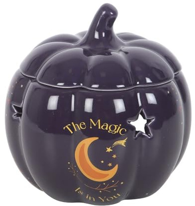 The Magic Is in You Pumpkin Oil Burner, Midnight-Blue Ceramic, Golden Stars & Crescent Moon Design, Cozy Autumn Fragrance Diffuser, Customizable Scent, Perfect Fall Gift