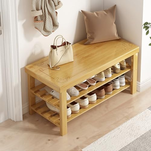 Warmiehomy Shoe Rack Bench, 3 Tier Shoe Storage Organiser Shelf with Seat for Entryway Hallway Living Room Bedroom, Office, Natural