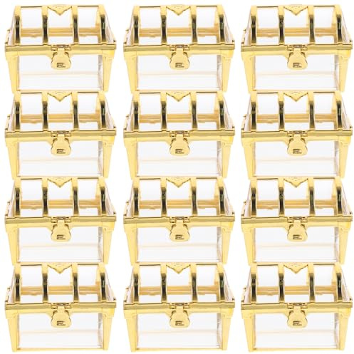 12Pcs Treasure Chest Candy Box: Wedding Favor Boxes Plastic Chests Vintage Pirate Jewelry Storage Box Clear Mini Jewelry Container Transparent for Baby Shower Wedding Valentines Day Birthday Party