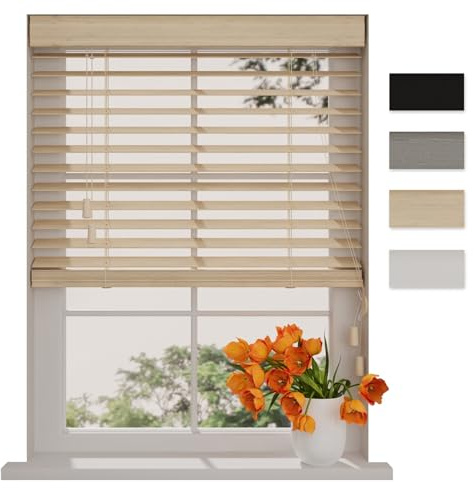 DTCH® Bambus Jalousie innen helle Eiche 100 x 130 cm, 50mm Lamellen aus Bambus Holz, Breiten von 50 bis 250 cm erhältlich, innenjalousie, Fenster jalousien