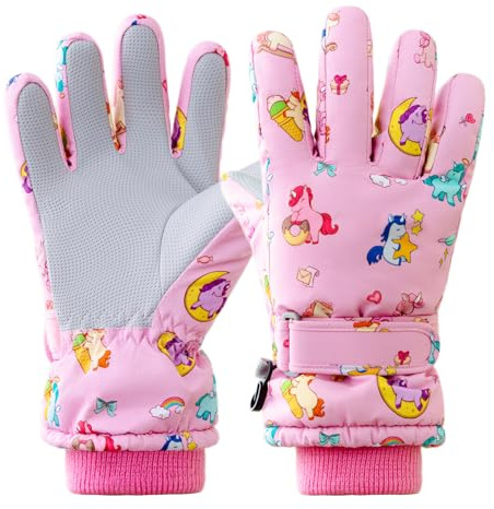 Vihir Guantes de Esquí para Niños, Guantes de Nieve Niño Niña, Guantes de Invierno Térmico Impermeable Anti-Viento Antideslizante y Transpirables para Niños y Niñas de 4 a 11 Años
