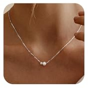 Treasure Bender Silver Pearl Necklaces for Women Trendy Silver Plated Dainty Necklace Simple Pearl Drop Charm Pendant Necklace Women's Jewelry Best Friend Birthday Gifts Silver Jewelry for Women