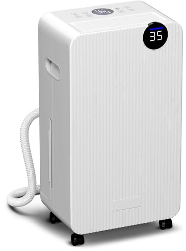 HOMCOM Deshumidificador, 12L/día, Depósito 2,1L, Silencioso, Deshumidificador Eléctrico con 4 Modos, Pantalla LED, Temporizador, Apagado Automático, Bloqueo Infantil y Drenaje Continuo, hasta 12-25㎡
