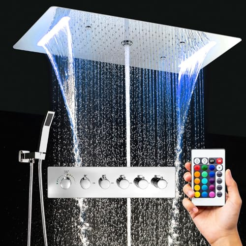 SWHC Sistema de Ducha Empotrada RGB 12 Colores Columna Ducha Termostatica