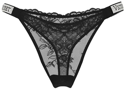 Victoria's Secret Very Sexy Lace Shine Strap Thong, Black Lace, L