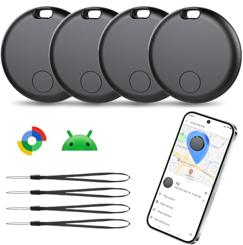 Android Smart Tracker Tag, Localizador Bluetooth Compatible con Google Find Hub (Solo Android), Air Tracker Tag Llavero para Maleta, Llaves, Equipaje, Impermeable IP68 (Paquete de 4)