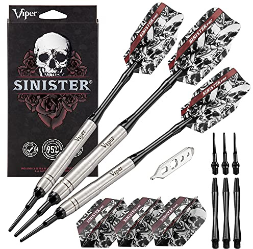 Viper Sinister 95% Tungsten Soft Tip Darts, Smooth Beveled Barrel, 18 Grams