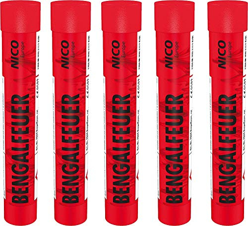 Nico Feuerwerk Bengalos Bengalfeuer (5 Stück, hellrot stoboskopartig blinkend)