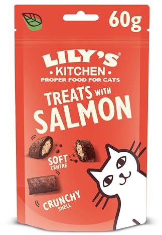 Lilysilk Kök för katter, naturliga spannmålsfria kuddar, godis för katter, 10-pack (10 x 60 g) med lax