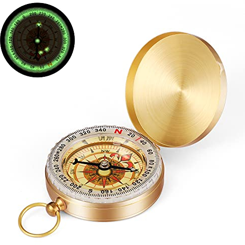 Zhibeisai Outdoor Kompass - Kupfer, Leuchtend im Dunkeln, Wander- und Marschkompass, Wasserdicht, Kinderfreundlich