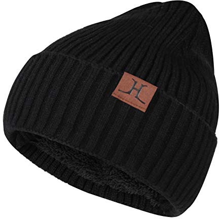 ZASFOU - Berretto invernale unisex foderato in pile, cuffia lavorata a maglia calda, con teschio, con risvolto, A-Black, Taglia unica
