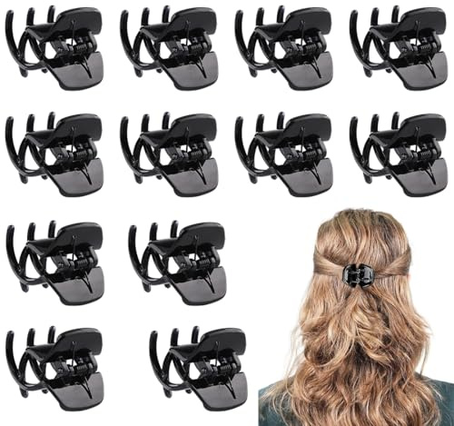 VZXQX 12 Piezas Clips de Garra de Pelo, Negros Garras de Pelo de Tamaño Medio de Plástico, Pinzas para el Cabello Antideslizante para mujeres niñas, 3,5 cm