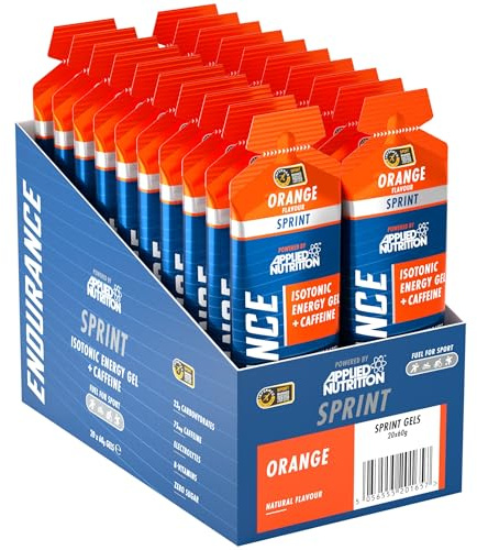 Sprint | Energy Gel with Caffeine | Easy to Digest | Improves Alertness & Concentration | Zero Fat Zero Sugar | 23g Carbohydrates + Electrolytes & B-Vitamins (Pack of 20 x 60 gram) (Orange)