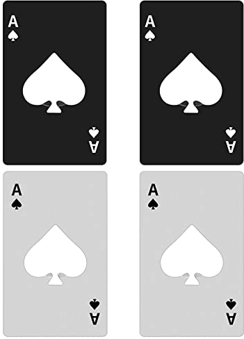 4 Pièces Ouvre-bouteilles de Poker, Décapsuleurs Plats en Acier Inoxydable, Ouvre-bouteilles Portefeuille - Argent et Noir