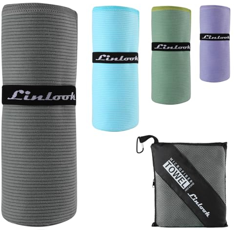 Linlook Mikrofaser Handtuch Groß 180x80cm- Kompakt Schnelltrocknend Sporthandtuch, Strandhandtuch, Reisehandtuch und Badetüch für Sport Travel Yoga Camping Beach Gym (Grau, 180x80cm)